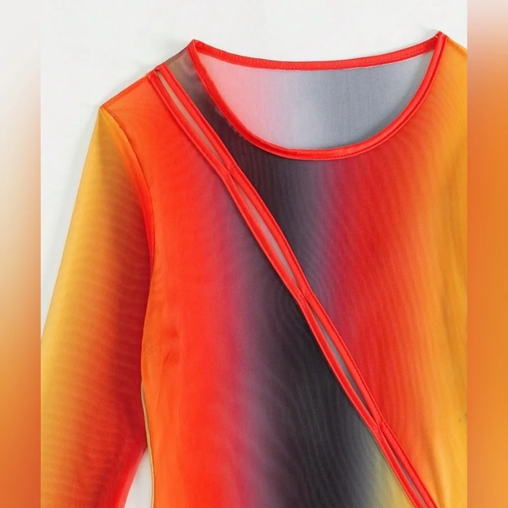 Multicolor Swim Gradient Long Sleeve‎ Cover-Up-(#1,476)